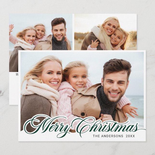 Moderno Feliz Navidad 3 Fotos Saludo (Anverso / Reverso)