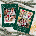 Moderno Feliz Navidad Verde Collage de fotos 7<br><div class="desc">Tarjeta navideña sencilla y elegante con un collage de fotos en la parte delantera con "Feliz Navidad" colgado en letras blancas y modernas sobre un fondo verde. Personalice la parte delantera de la tarjeta agregando sus fotos y su nombre. La tarjeta se revierte para mostrar 4 fotos adicionales y el...</div>