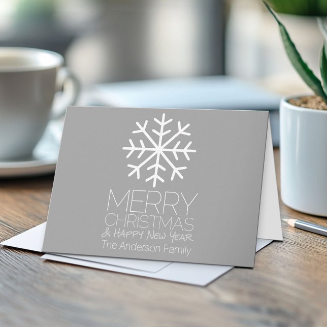 Moderno Flamante de nieve de Navidad Feliz - gris  (Custom Greeting Card)