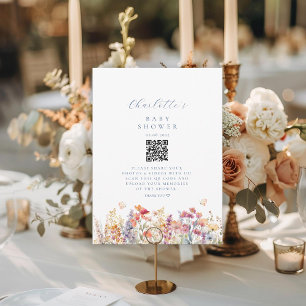 Moderno, Flor silvestre, código QR, Baby Shower,