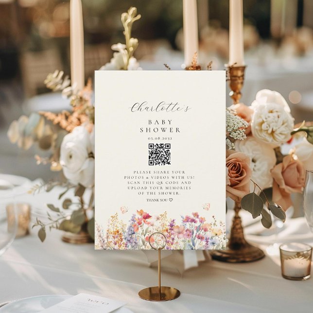 Moderno, Flor silvestre, código QR, Baby Shower, (Subido por el creador)