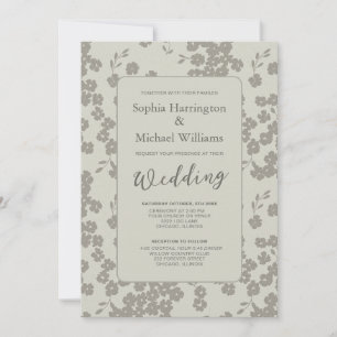 Moderno Floral Blanda Boda Gris Invitación Código 