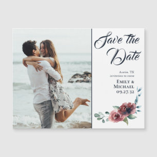 Moderno floral burgundy azul pastel Save the Date
