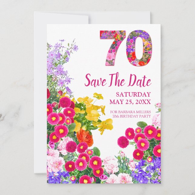 Moderno floral de 70 años Guardar la tarjeta de fe (Anverso)