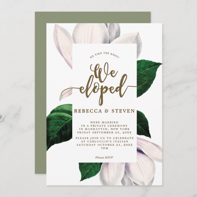 moderno floral de la magnolia eloped invitación (Anverso / Reverso)