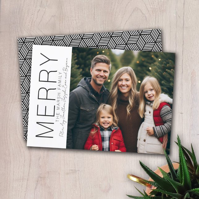 Moderno Foto De Navidad Alegre Minimalista Blanco  (Modern Christmas Card with 1 Photo)