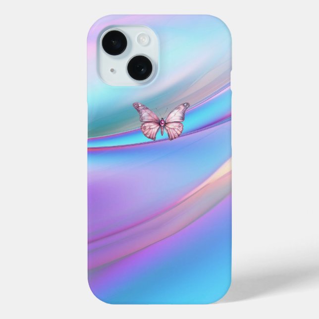 Moderno Funda opalescente de mariposa rosa para iP (Reverso )