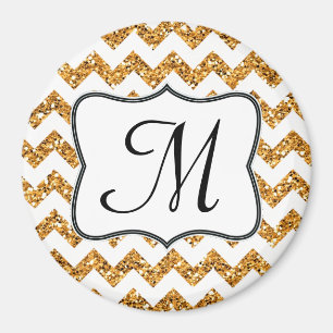 Moderno Glitte Chevron de oro Monograma Imán Inici