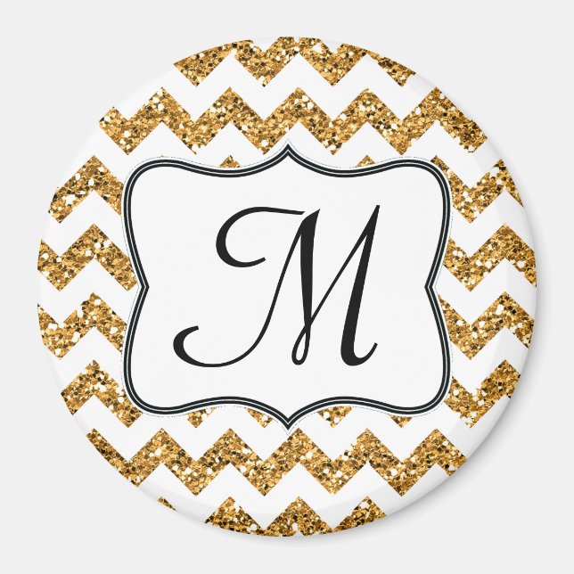Moderno Glitte Chevron de oro Monograma Imán Inici (Frente)