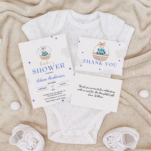 Moderno globos azules Baby Boy Invitación a la duc