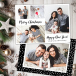 Moderno guión 5 tarjetas de Navidades de Collage d<br><div class="desc">Minimalista caligrafía elegante Black Script 5 Collage de fotos "Feliz Navidad" Tarjeta navideña en blanco y negro. Esta plantilla festiva, simple, caprichosa de cinco (5) fotos de tarjetas de vacaciones presenta un collage de fotos de la cuadrícula de bonito y dice "Feliz Navidad" y "Felices Fiestas", que los textos de...</div>