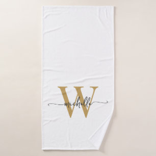 Moderno guión estilo Blanco Oro Nombre del Monogra