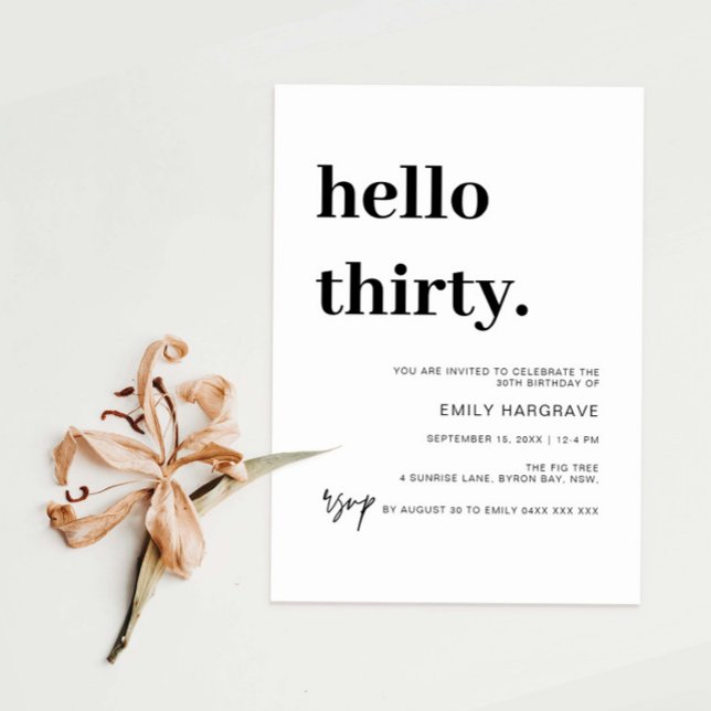 Moderno Hola Treinta y Treinta Invitación de fiest (Subido por el creador)