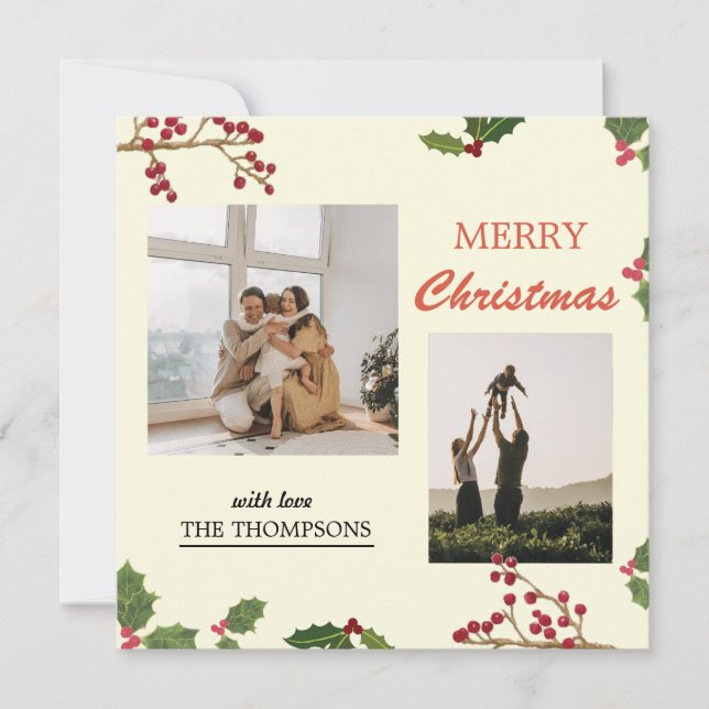 Moderno Holly Berries Feliz Navidad 2 Foto (Anverso)