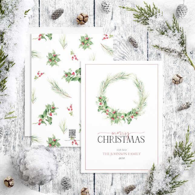 Moderno Holly Berry Wreath Feliz Navidad (Subido por el creador)