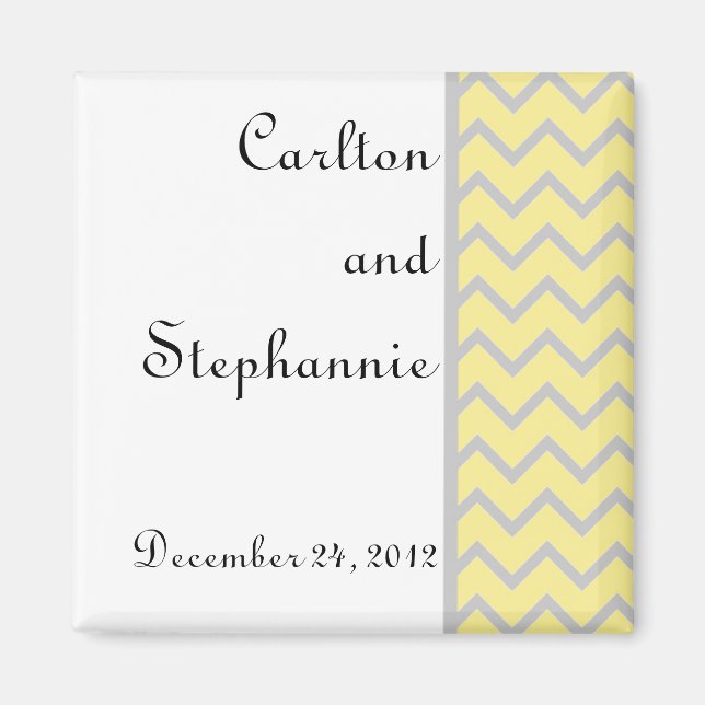 Moderno imán Chevron amarillo/Boda gris (Frente)