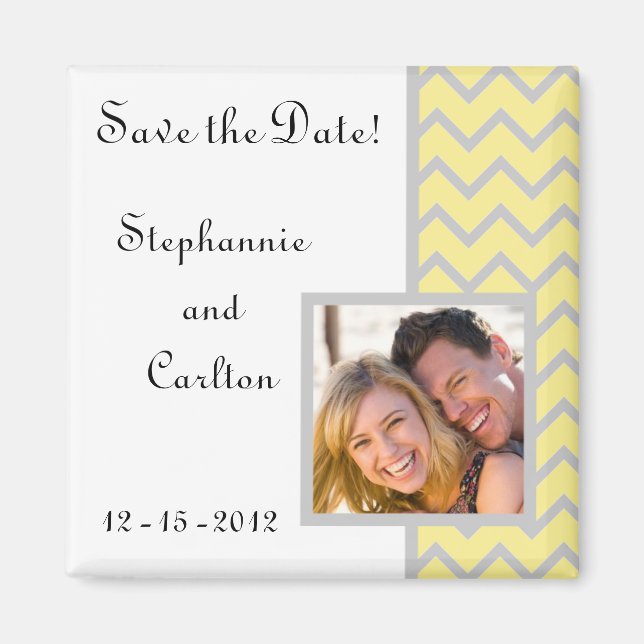 Moderno imán de Invitación amarillo/gris de Chevro (Frente)