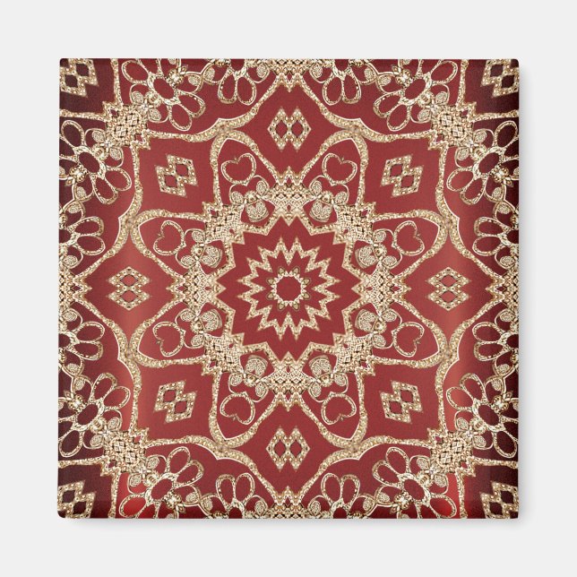 Moderno imán floral rojo dorado (Frente)