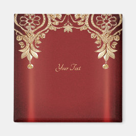 Moderno imán floral rojo dorado