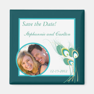 Moderno imán Verde azulado de Invitación Boda Peac