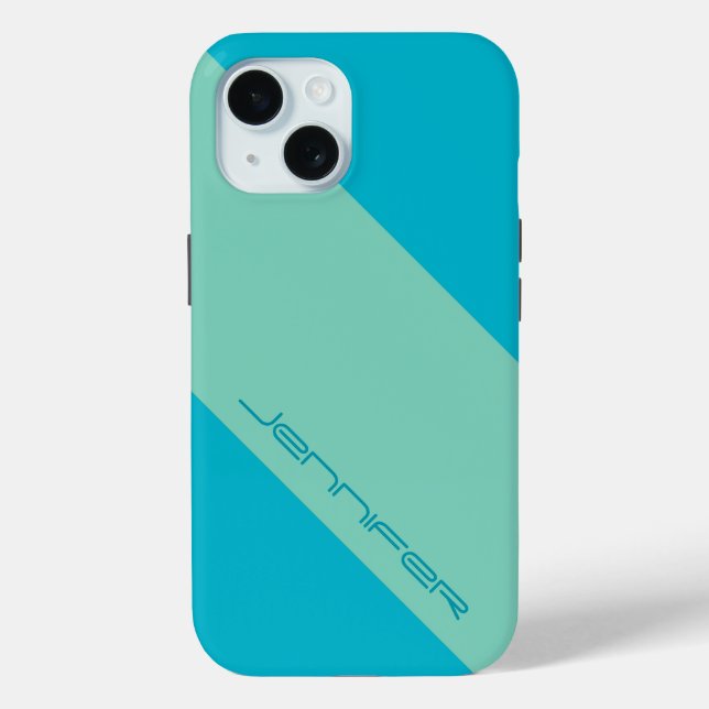 Moderno iPhone 15 Funda Azul y Verde Una banda (Reverso )