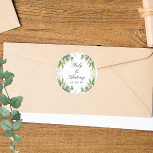 Moderno juego de pegatinas de bodas de hojas verde