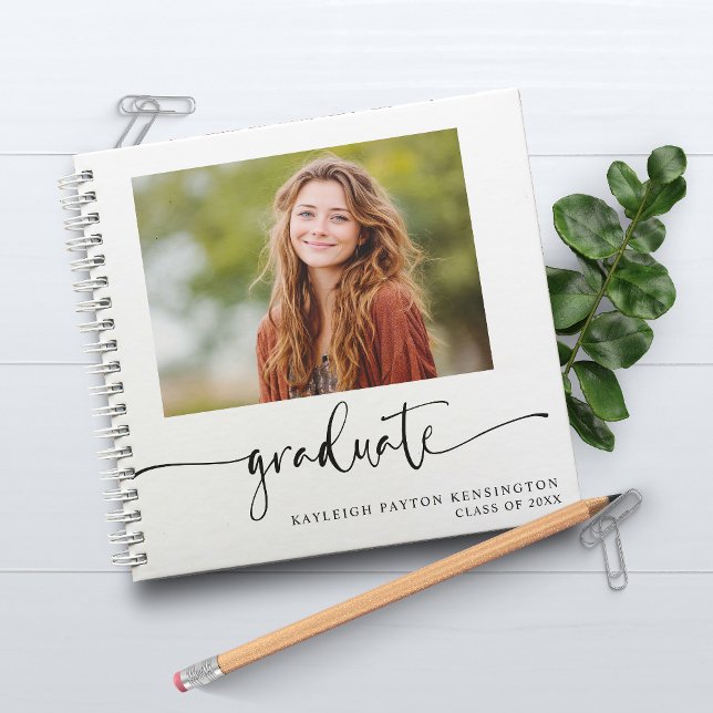 Moderno libro de graduación con foto (Modern Graduation Guest Book with Photo)