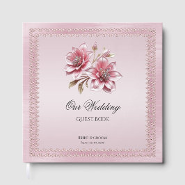 Moderno libro de huéspedes de flores rosadas moder