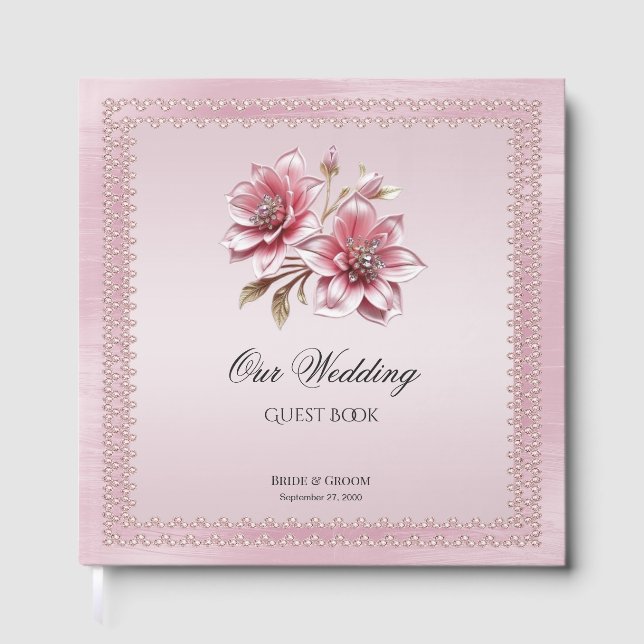 Moderno libro de huéspedes de flores rosadas moder (Anverso)