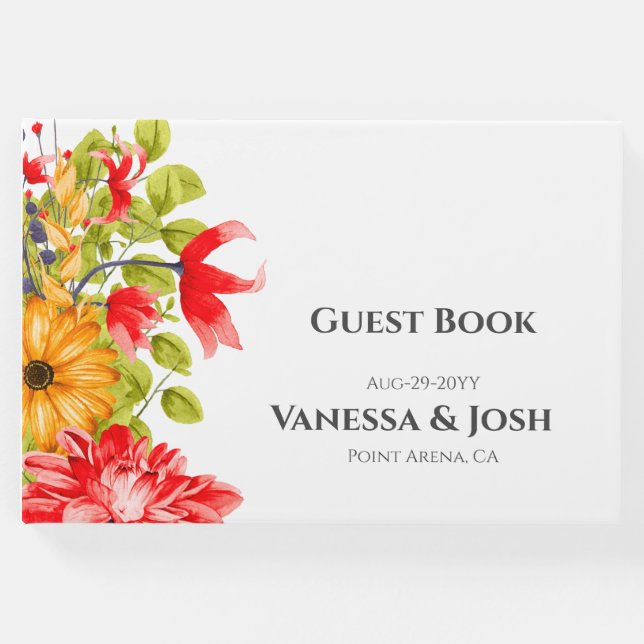 Moderno libro de invitados floral brillante (Anverso)