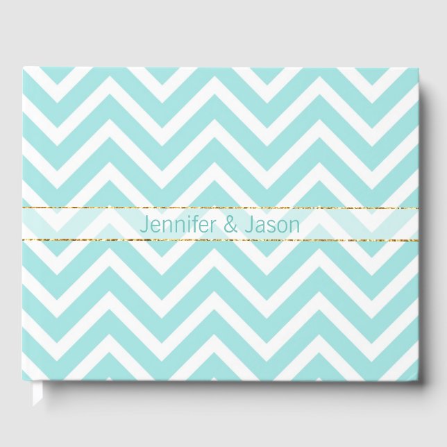 Moderno libro de invitados para Bodas Aqua Chevron (Anverso)
