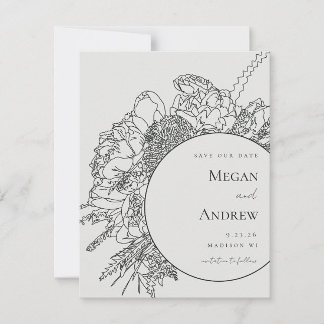 Moderno libro floral Save the Date (Anverso)