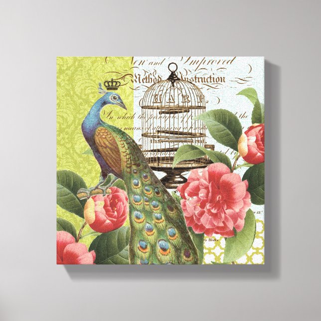 Moderno lienzo vintage Peacock estirado (Anverso)