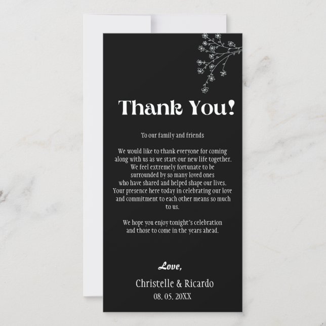 Moderno lugar de boda negro ajuste tarjeta de agra (Anverso)