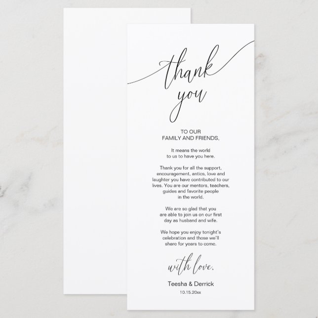 Moderno lugar de cena Boda - Tarjeta de agradecimi (Anverso / Reverso)