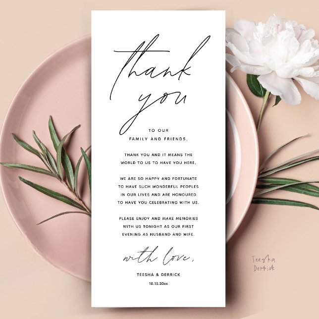 Moderno lugar de cena Boda - Tarjeta de agradecimi (Modern Wedding Dinner Place Setting Thank You Card Reception Brunch Lunch in Black and White)