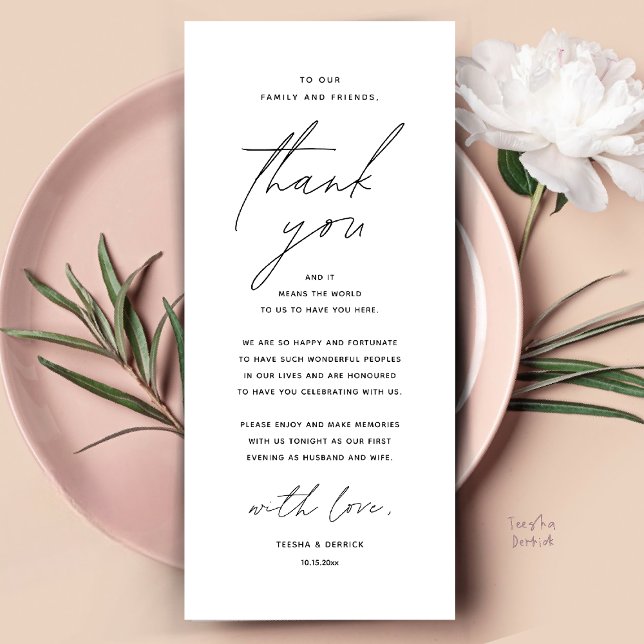 Moderno lugar de cena Boda - Tarjeta de agradecimi (Modern Wedding Dinner Place Setting Thank You Card Reception Brunch Lunch in Black and White)