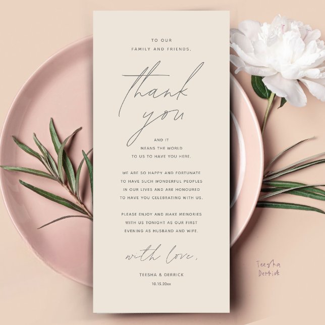 Moderno lugar de cena Boda - Tarjeta de agradecimi (Modern Wedding Dinner Place Setting Thank You Card Reception Brunch Lunch in Warm Cream Grey)