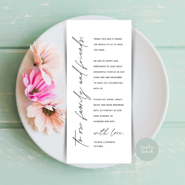 Moderno lugar de cena Boda - Tarjeta de agradecimi (Modern Wedding Dinner Place Setting Thank You Card in Classy White Black)