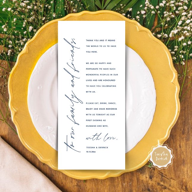 Moderno lugar de cena Boda - Tarjeta de agradecimi (Modern Wedding Dinner Place Setting Thank You Card in Classy Navy Blue)