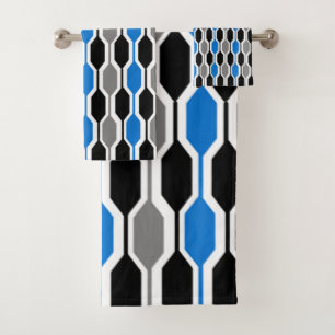Moderno Mediosiglo Negro, Azul, Hexagones Gris