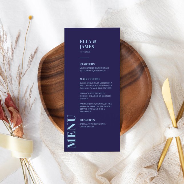 Moderno menú Boda azul de la Marina Minimalista (Subido por el creador)