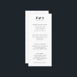 Moderno menú Boda de varios cursos en blanco y neg<br><div class="desc">Una carta sencilla y moderna de personalizable delgada para la cena en blanco y negro clásico. Con un audaz serif dos letras monograma y un elegante texto de fecha más las suaves líneas grises en el reverso le dan a cualquier mesa o lugar un toque de modernidad.</div>