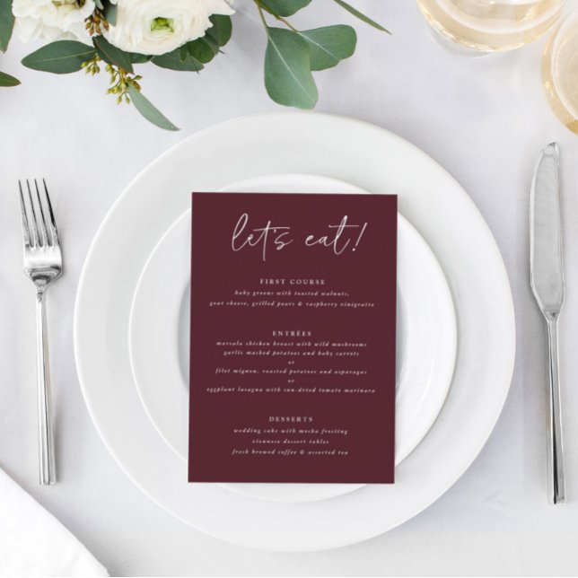 Moderno menú Boda Merlot con Gracias al revés (Subido por el creador)