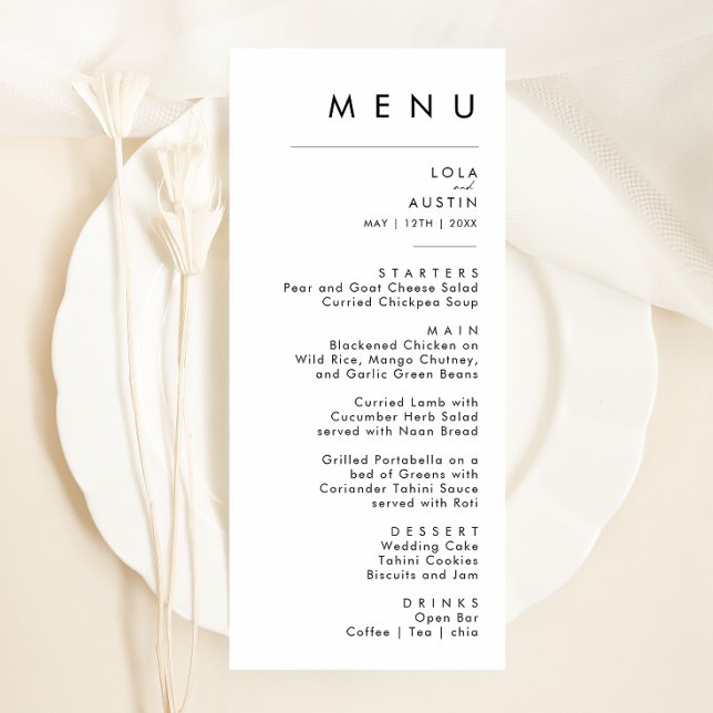 Moderno menú Boda Minimalista para cenar (Subido por el creador)