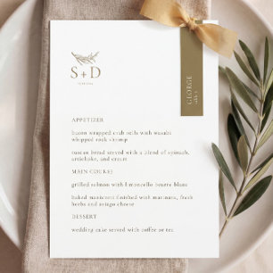 Moderno menú Boda monocromático negro y dorado