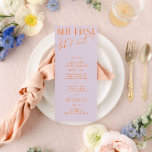 Moderno menú Boda morado y vibrante Naranja<br><div class="desc">Diseñado para coordinar con para la colección de invitaciones a bodas "Brillantes". Para cambiar detalles, haga clic en "Detalles". Para mover el texto o cambiar el tamaño, la fuente o el color, haga clic en "Editar usando la herramienta de diseño". Vea el enlace de la colección en esta página para...</div>