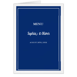 Moderno menú Boda plegado azul de la Marina Minima