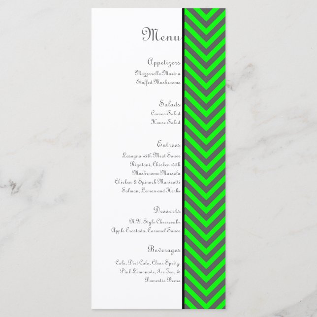 Moderno menú Chevron Neon Green/Gray Boda (Anverso)