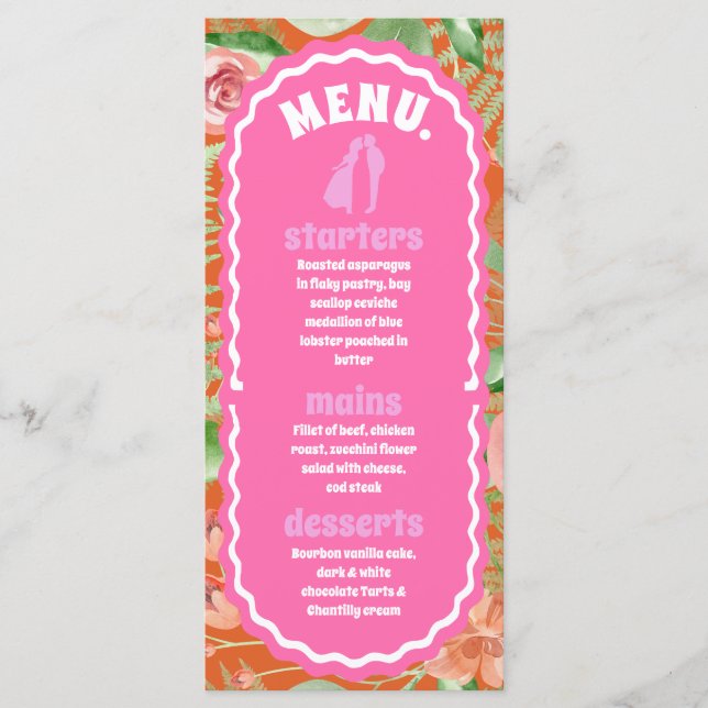 Moderno menú de arco floral retro Naranja mínimo (Anverso)